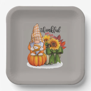 Cool thankful Thanksgiving gnome Paper Plate
