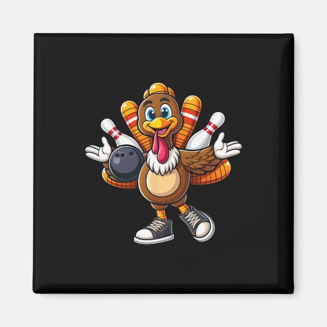 Cool Thanksgiving Bowling Gobble Player Turkey Bow Magnet (Front)