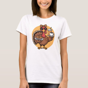 Cool Thanksgiving Turkey with Pie and Coffee  T-Shirt