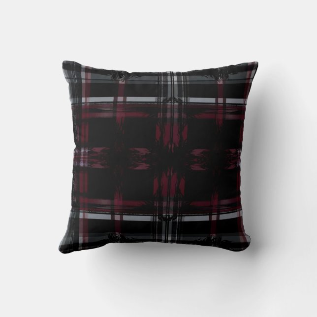 Cool Thrashed Gothic Grungy Grunge Plaid Pattern Cushion (Back)