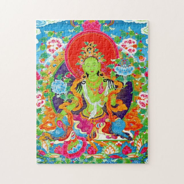 Cool tibetan thangka green tara god tattoo vibrant jigsaw puzzle (Vertical)