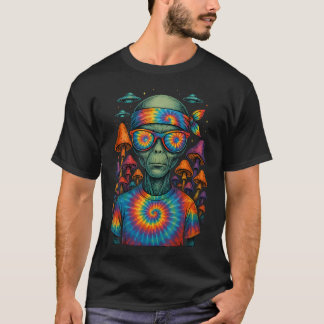 Cool Tie Dye Alien Hippie Retro Mushrooms Ufo Rave T-Shirt