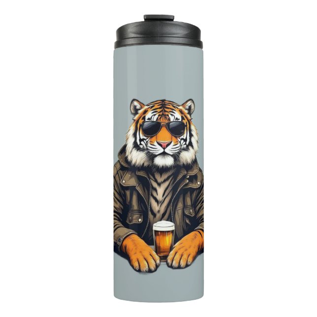 Cool Tiger Beer Glass - Unique Animal Design Drink Thermal Tumbler (Front)