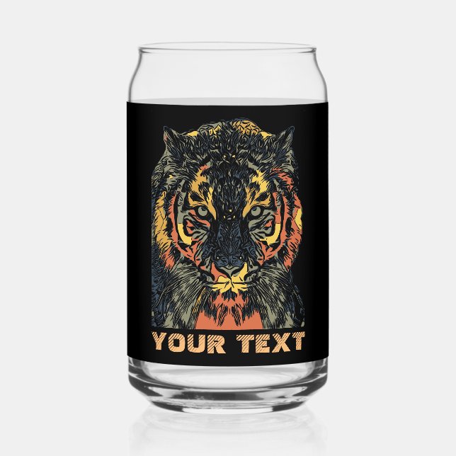Cool Tiger Face Art Add Your Own Text Can Glass (Front)