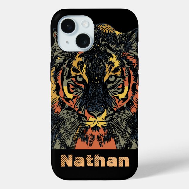 Cool Tiger Face Art Add Your Own Text Case-Mate iPhone Case (Back)