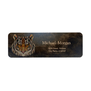 Cool Tiger Head, Leather Look Return Address Label