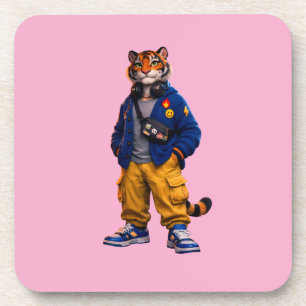 Cool Tiger in Streetwear Art - Urban Style Tiger Coaster