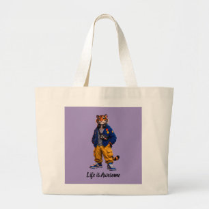 Cool Tiger in Streetwear Art - Urban Style Tiger Large Tote Bag
