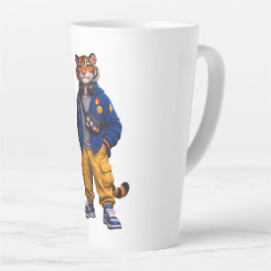 Cool Tiger in Streetwear Art - Urban Style Tiger Latte Mug