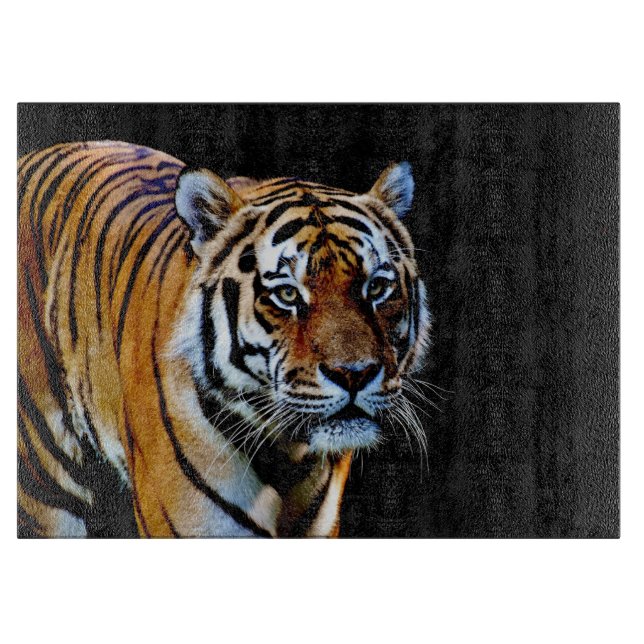 Cool Tiger With Black Background Cutting Board (Front)