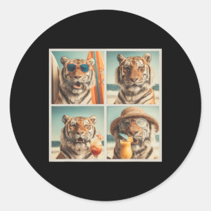 Cool Tigers With Sungles Animal Vacation Beach Sum Classic Round Sticker