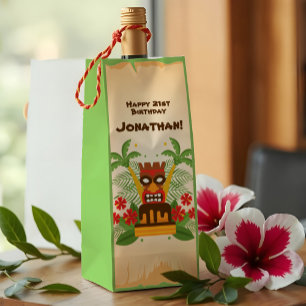 Cool Tiki Bar Hawaiian Luau Outdoor Birthday Party Wine Gift Bag