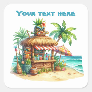 Cool tiki hut add text square sticker