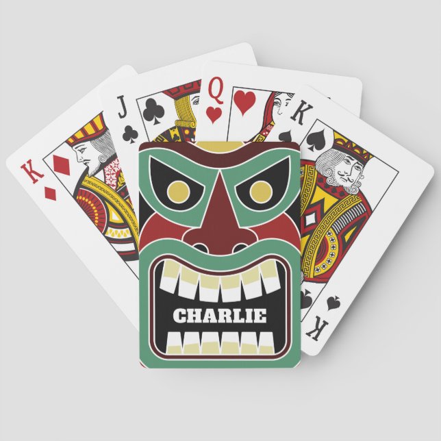 Cool Tiki Totem custom name playing cards (Back)