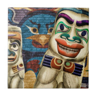 Cool Tiki Totems Art Poster Ceramic Tile