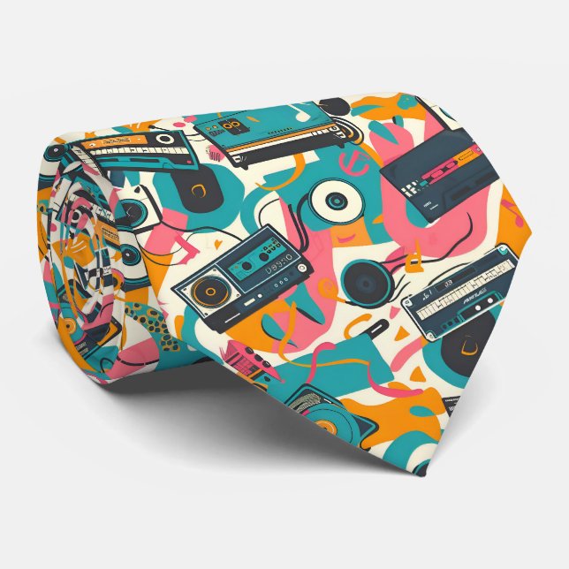 Cool tiled 80s music pattern tie (Rolled)