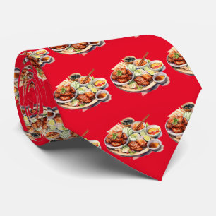 Cool tiled Asian food Tie