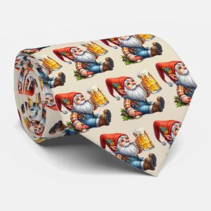 Cool tiled beer gnome pattern tie