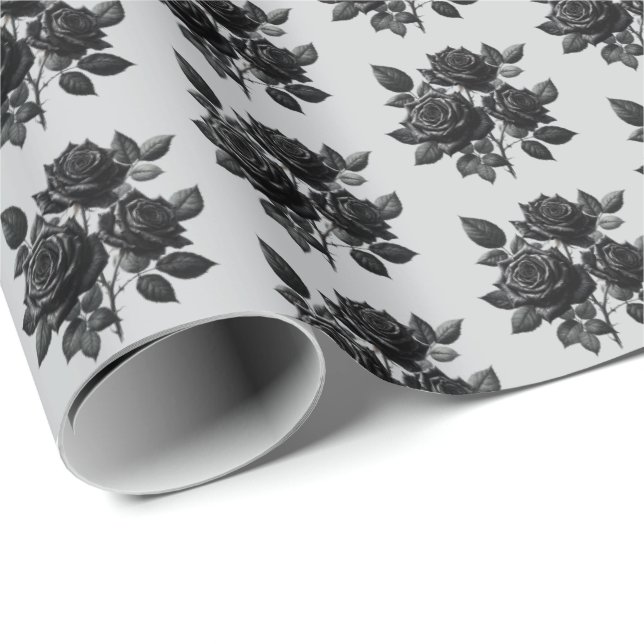 Cool tiled black Gothic roses pattern  Wrapping Paper (Roll Corner)