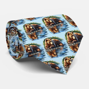 Cool tiled brown bear lovers tie
