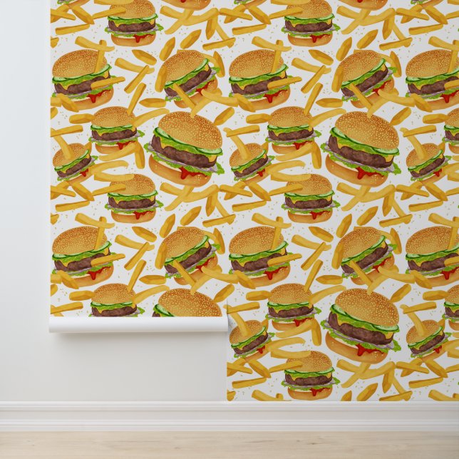 Cool tiled burgers fries pattern food wallpaper (Application)