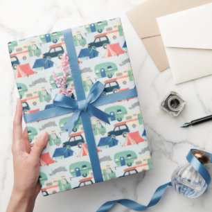 cool tiled camping pattern party wrapping paper