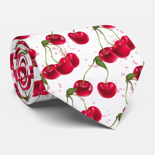 cool tiled cherry fruit pattern neck tie (Rolled)