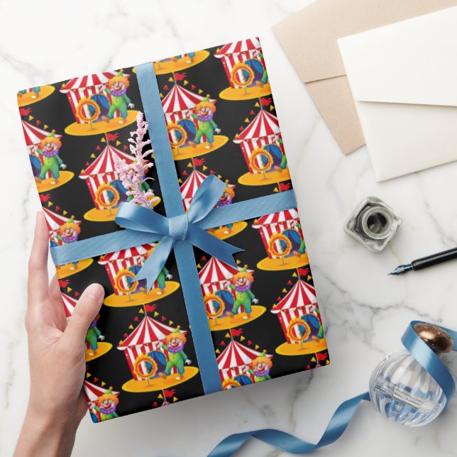 cool tiled circus clown party wrapping paper (Gifting)