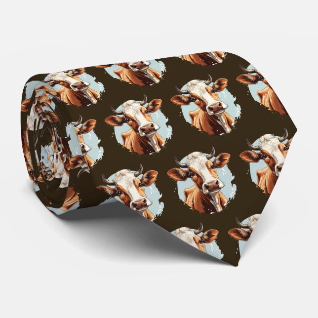 Cool tiled cow pattern  tie (Rolled)