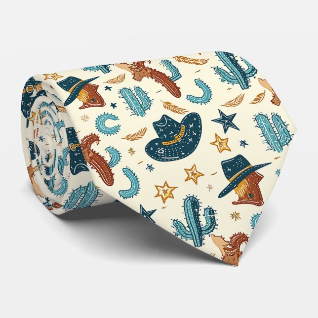 Cool tiled cowboy pattern Western Tie (Rolled)
