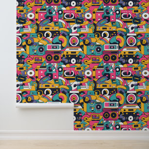 Cool tiled eighties music pattern wallpaper