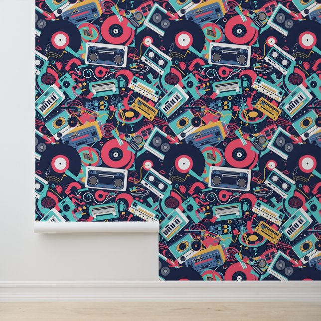 Cool tiled eighties music pattern wallpaper (Application)