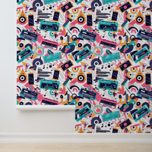 Cool tiled eighties music pattern wallpaper
