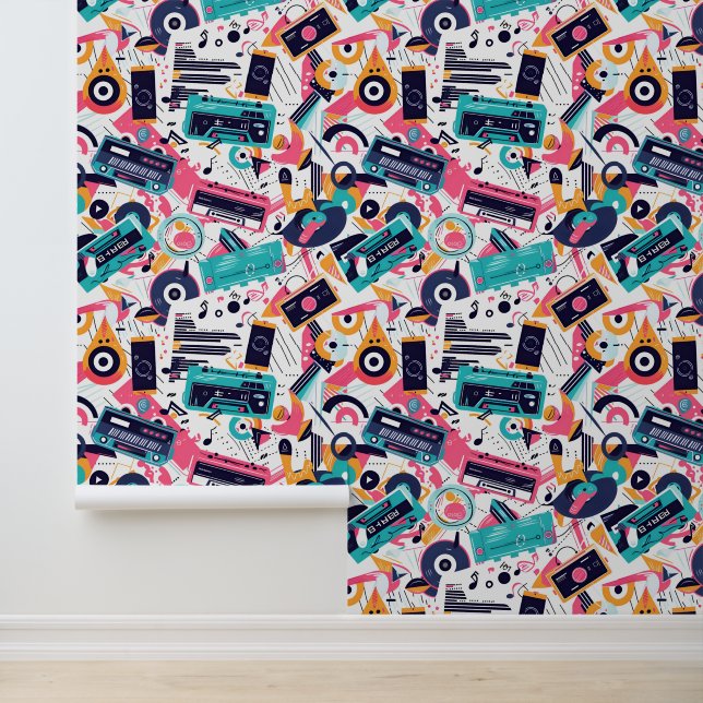 Cool tiled eighties music pattern wallpaper (Application)