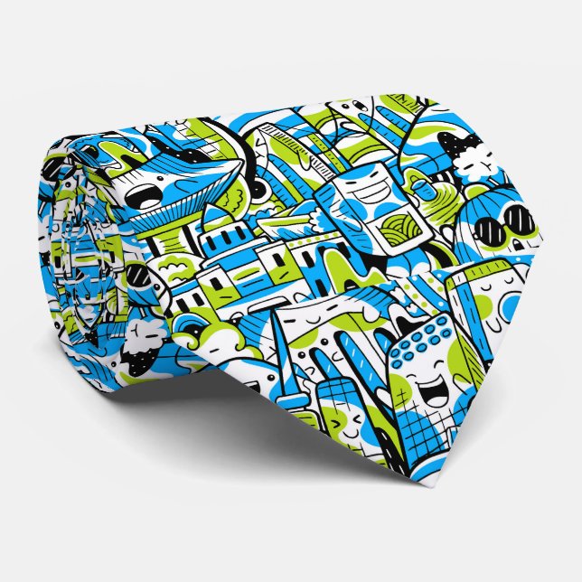 cool tiled graffiti pattern  tie (Rolled)