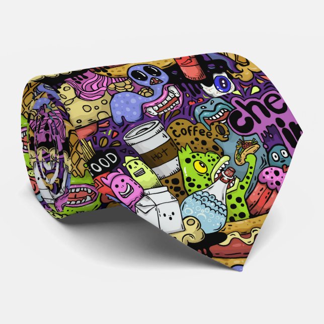 cool tiled graffiti pattern  tie (Rolled)