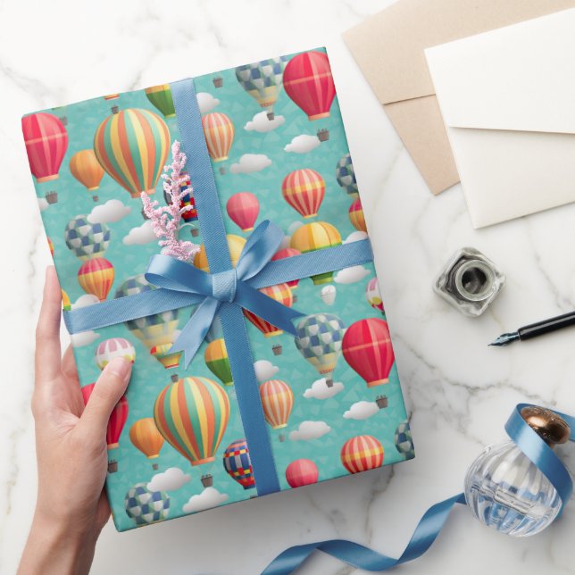 cool tiled hot air balloons party wrapping paper (Gifting)