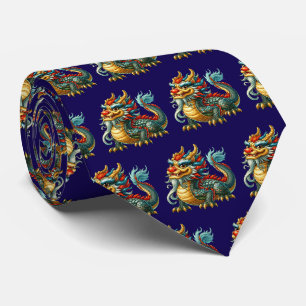Cool tiled Japanese Dragon  Tie