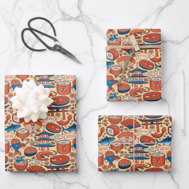 cool tiled Japanese food pattern Wrapping Paper Sheet (Front)