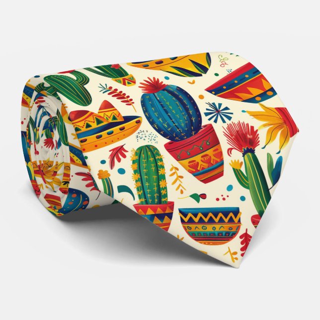 Cool tiled Mexican pattern  Tie (Rolled)