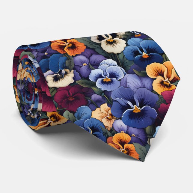 Cool tiled pansy pattern  tie (Rolled)