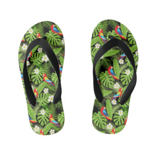 Cool tiled parrots pattern Tropical Kid's Thongs