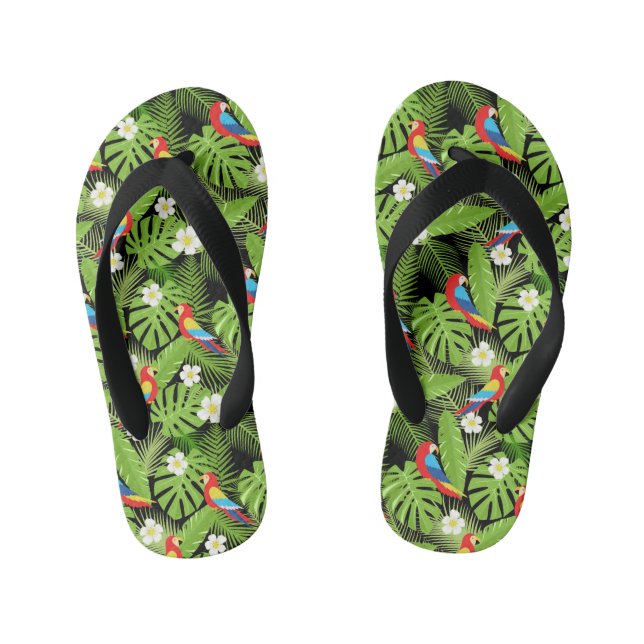 Cool tiled parrots pattern Tropical Kid's Thongs (Footbed)