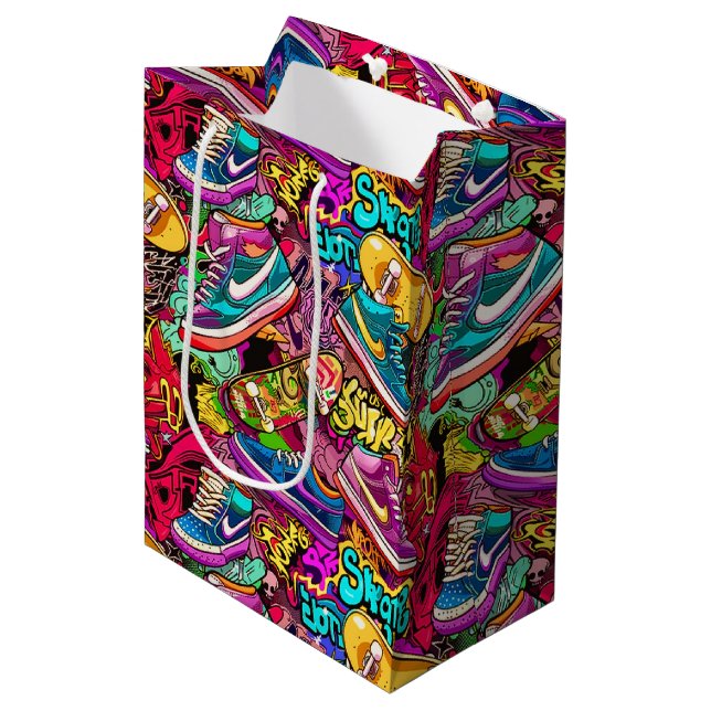 Cool tiled pattern comic graffiti teen  medium gift bag (Front Angled)