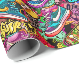 Cool tiled pattern comic graffiti teen wrapping paper