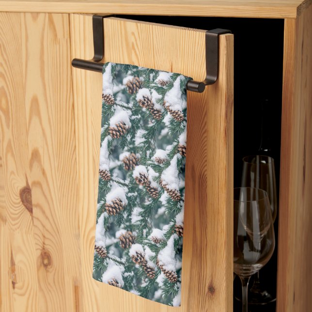 Cool tiled pattern Seasonal pinecones  Tea Towel (Thirds Fold)