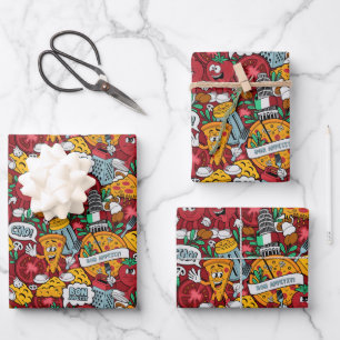cool tiled pizza party  wrapping paper sheet