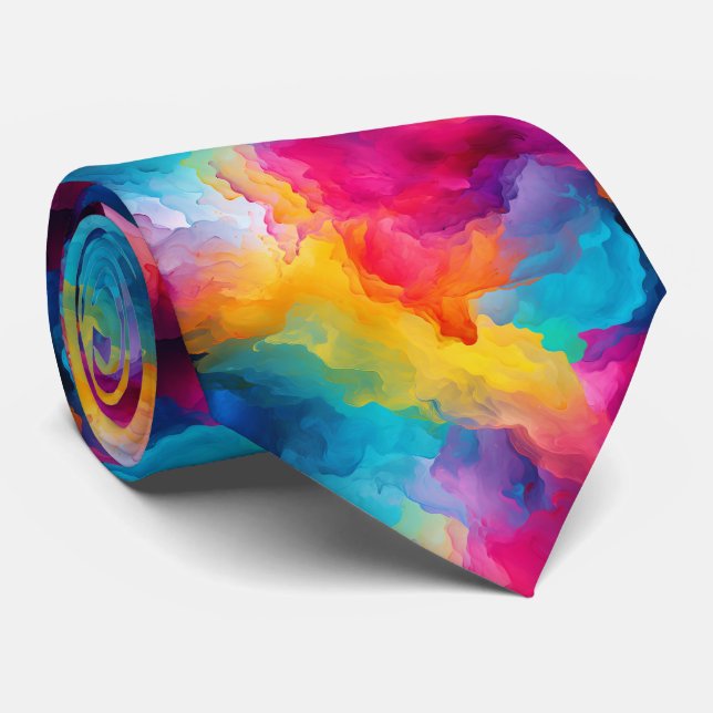 Cool tiled rainbow paint pattern tie (Rolled)