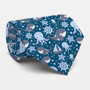 cool tiled sea animals beach pattern neck tie