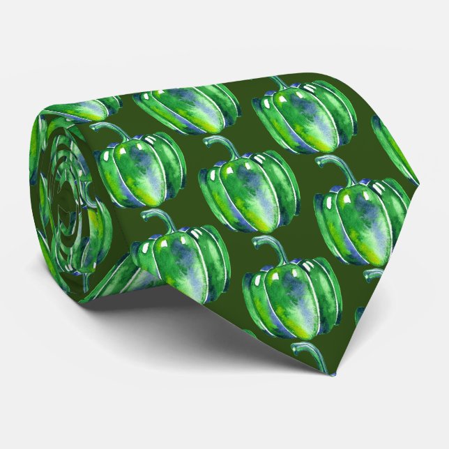 Cool tiled vegetable pattern green pepper tie (Rolled)